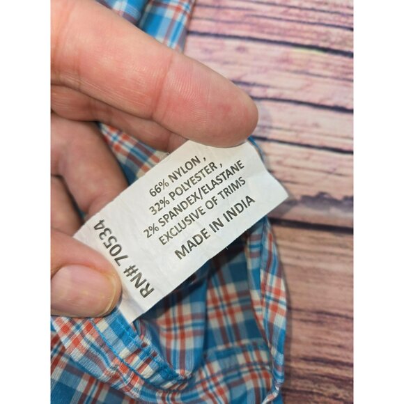Orvis Mens Active Fit Plaid Button-Down Shirt Medium Blue/Orange Nylon/Polyester - Picture 6 of 10
